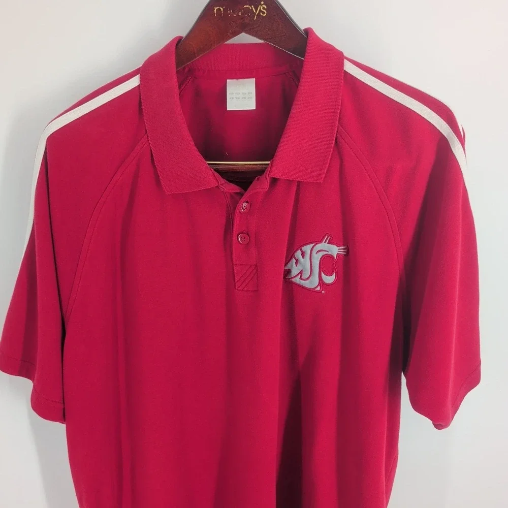Washington State Cougars Football Adidas Mens Red Pullover Polo Shirt Size XL‎